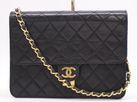 CHANEL Lambskin Matelasse 22 S Flap S Chain Push Lock Black Shoulder Bag