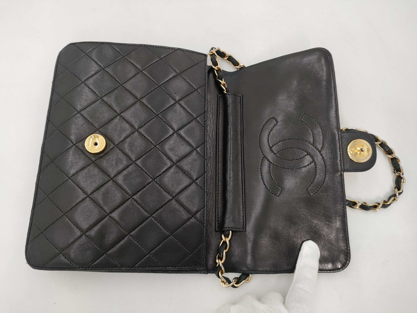 CHANEL Lambskin Matelasse 22 S Flap S Chain Push Lock Gold Hardware Black Shoulder Bag