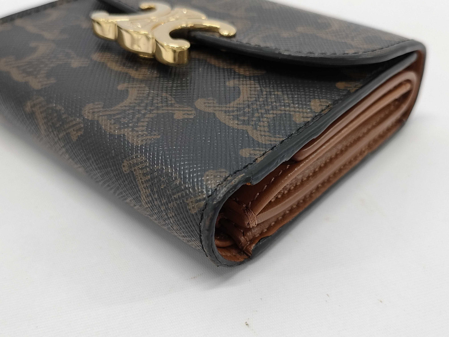 CELINE 10D78 2CQH 04LU Triomphe Small Flap Wallet in Brown Leather with Box and Dust Bag