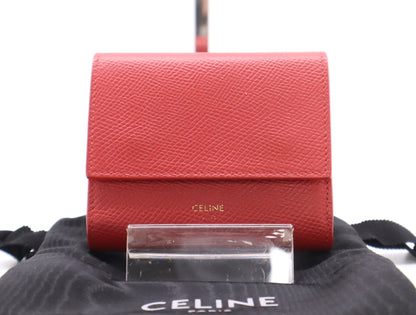 CELINE Leather Trifold Wallet, Small, Red, with Dust Bag