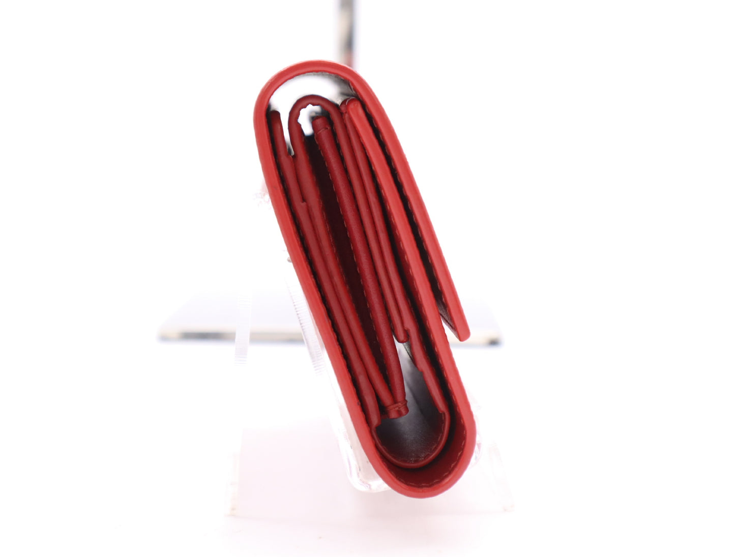 CELINE Leather Trifold Wallet, Small, Red, with Dust Bag