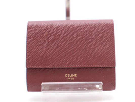 CELINE Leather Small Trifold Wallet Bordeaux S-IE-4116 Wallet