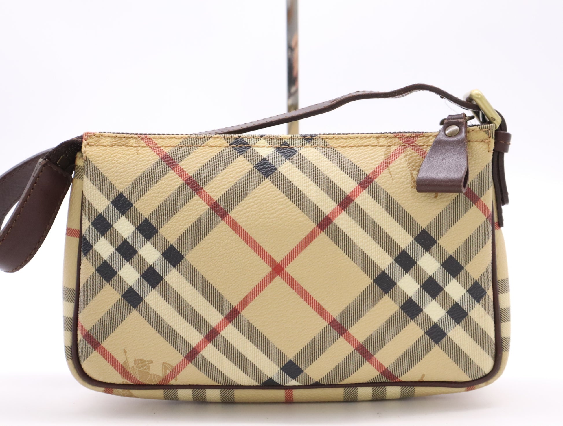 BURBERRY Nova Check Leather Handbag Brown