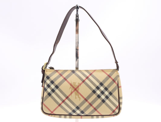 BURBERRY Nova Check Leather Handbag Brown