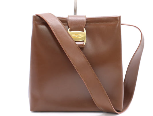 Salvatore Ferragamo Vara Leather One-Shoulder Bag, Brown