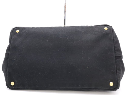 PRADA BN1872 Canvas Canapa Large Tote Bag with Triangle Logo, Black, Includes Dust Bag and Card