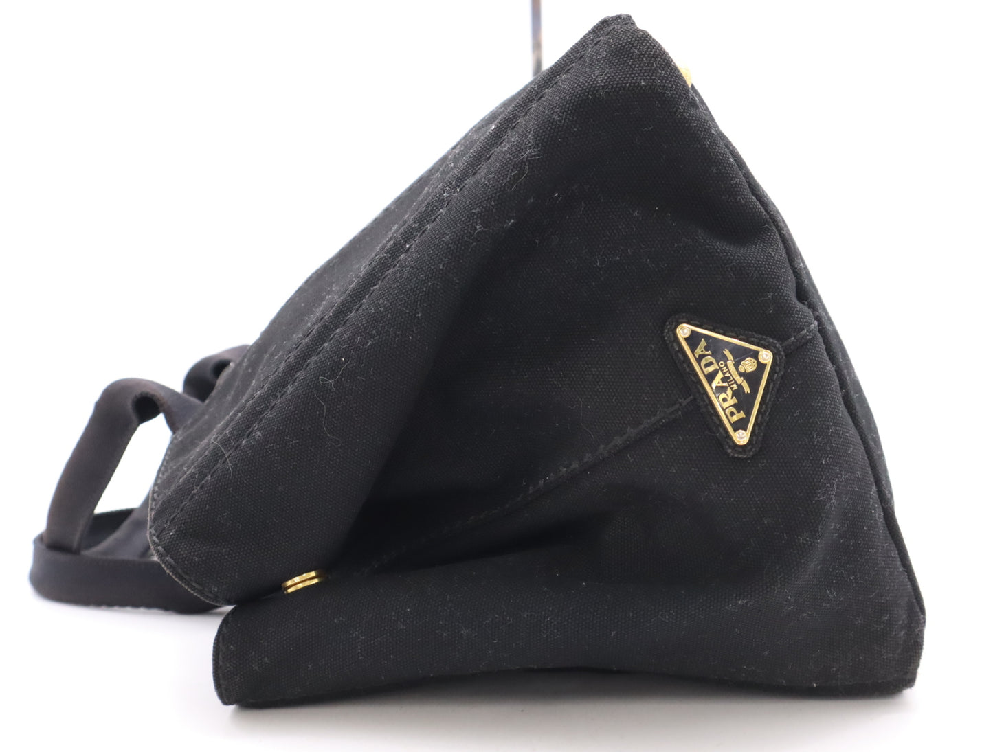 PRADA BN1872 Canvas Canapa Large Tote Bag with Triangle Logo, Black, Includes Dust Bag and Card
