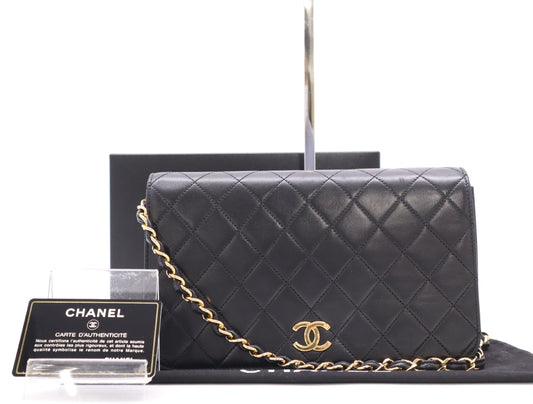 CHANEL Lambskin Matelasse 24 Shoulder Bag with Full Flap, S-Chain, Push Lock, GD Hardware, Black, Seal, Card Included, 5171978, Box and Dust Bag Included