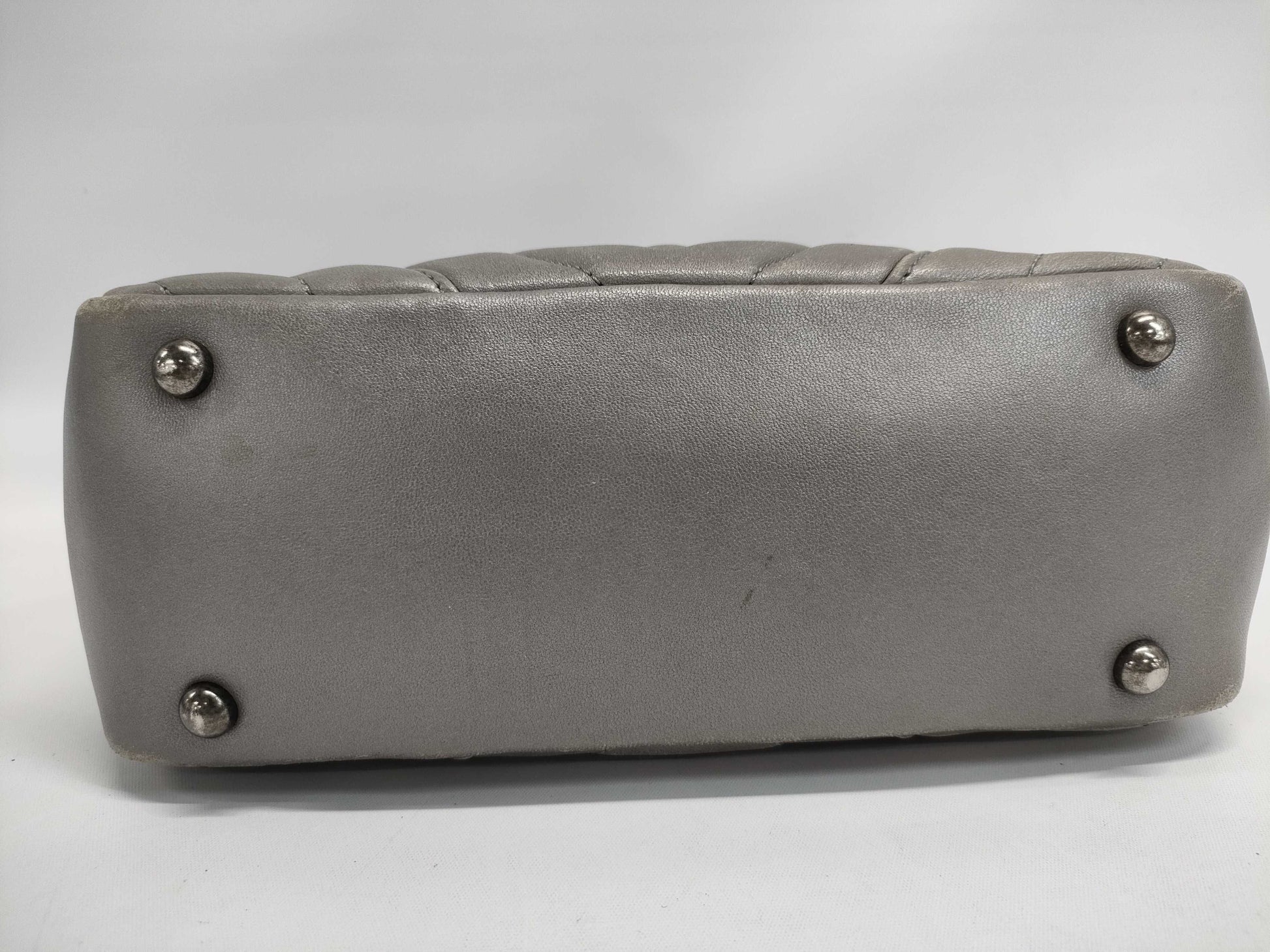 CHANEL Lambskin Shoulder Bag with V-Stitch Coco Mark, Double Chain, Silver Hardware, Gray Seal, 20977604