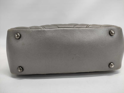 CHANEL Lambskin Shoulder Bag with V-Stitch Coco Mark, Double Chain, Silver Hardware, Gray Seal, 20977604