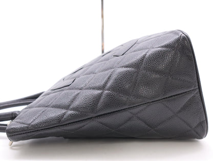CHANEL Caviar Skin Reproduction Tote Bag with Silver Hardware and Black Seal, 7979352