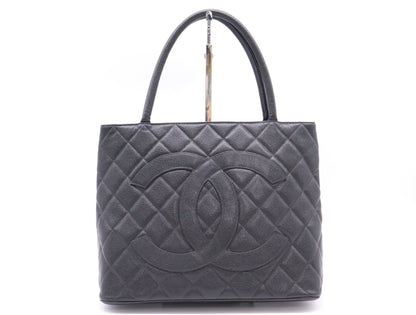 CHANEL Caviar Skin Reproduction Tote Bag with Silver Hardware and Black Seal, 7979352