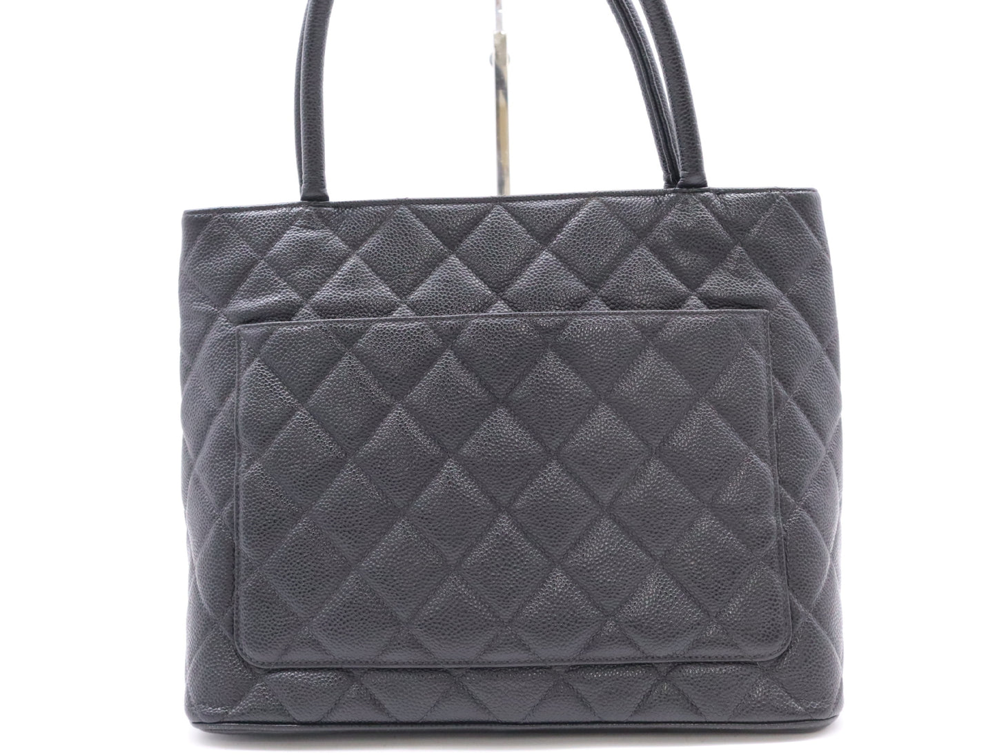 CHANEL Caviar Skin Reproduction Tote Bag with Silver Hardware and Black Seal, 7979352