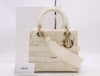 Dior M0565ORZF Canvas Lady D-Lite Medium Cannage Lace 2-Way Handbag with White Gold Hardware, Shoulder Strap, Box, and Card Included