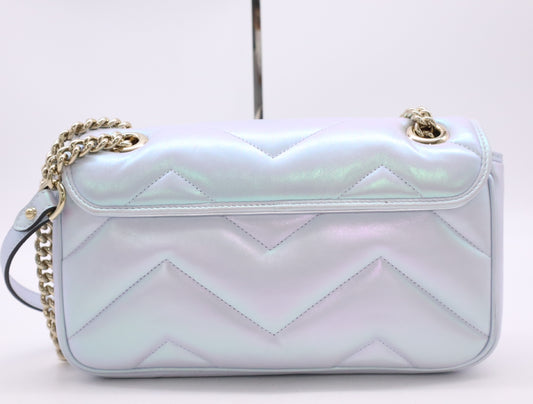 GUCCI 443497 GG Marmont Chain Shoulder Bag with Dust Bag, Blue Aurora
