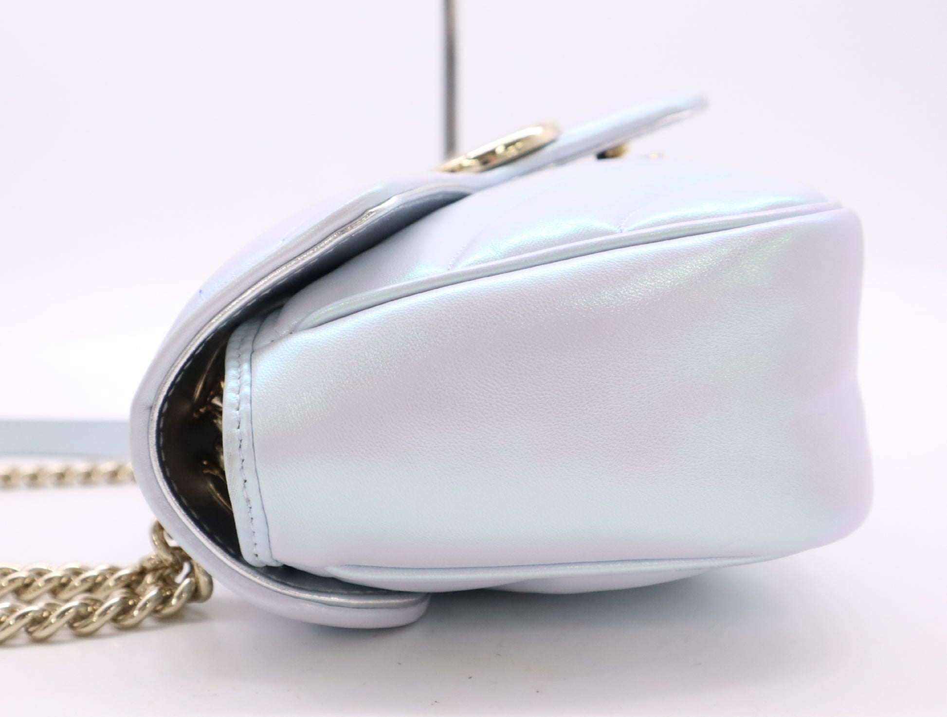 GUCCI 443497 GG Marmont Chain Shoulder Bag with Dust Bag, Blue Aurora