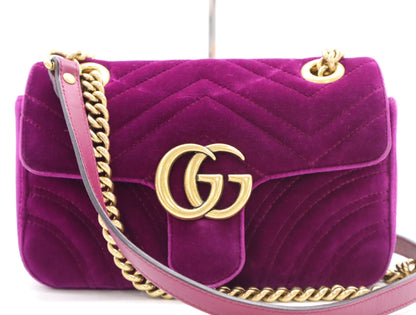 GUCCI 446744 GG Marmont Velvet Chain Shoulder Bag Purple Shoulder Bag