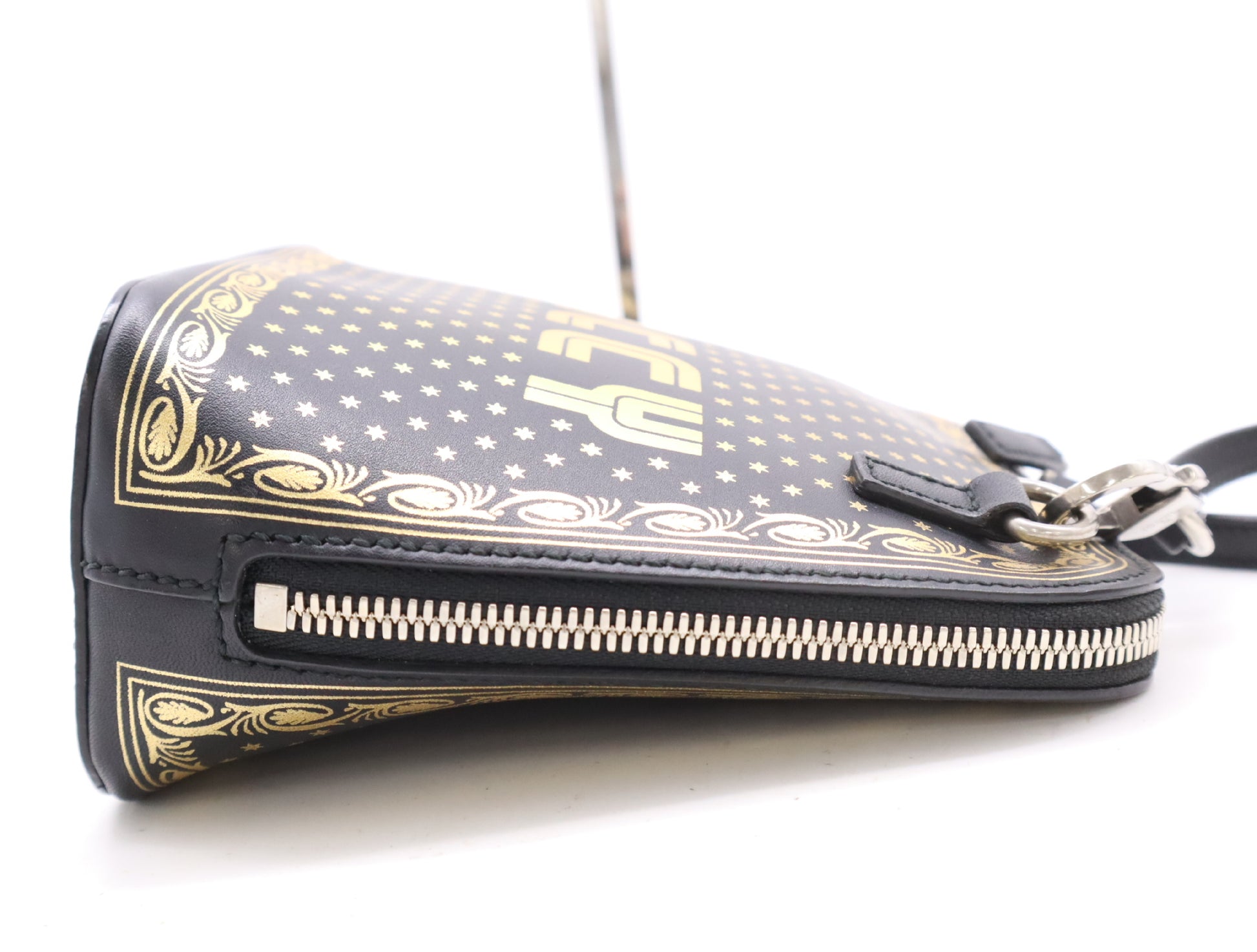 GUCCI 51189 Leather Shoulder Bag with GUCCY Logo, Black and Gold, Shoulder Strap and Dust Bag Included