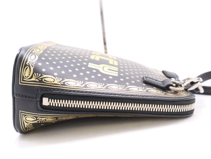 GUCCI 51189 Leather Shoulder Bag with GUCCY Logo, Black and Gold, Shoulder Strap and Dust Bag Included