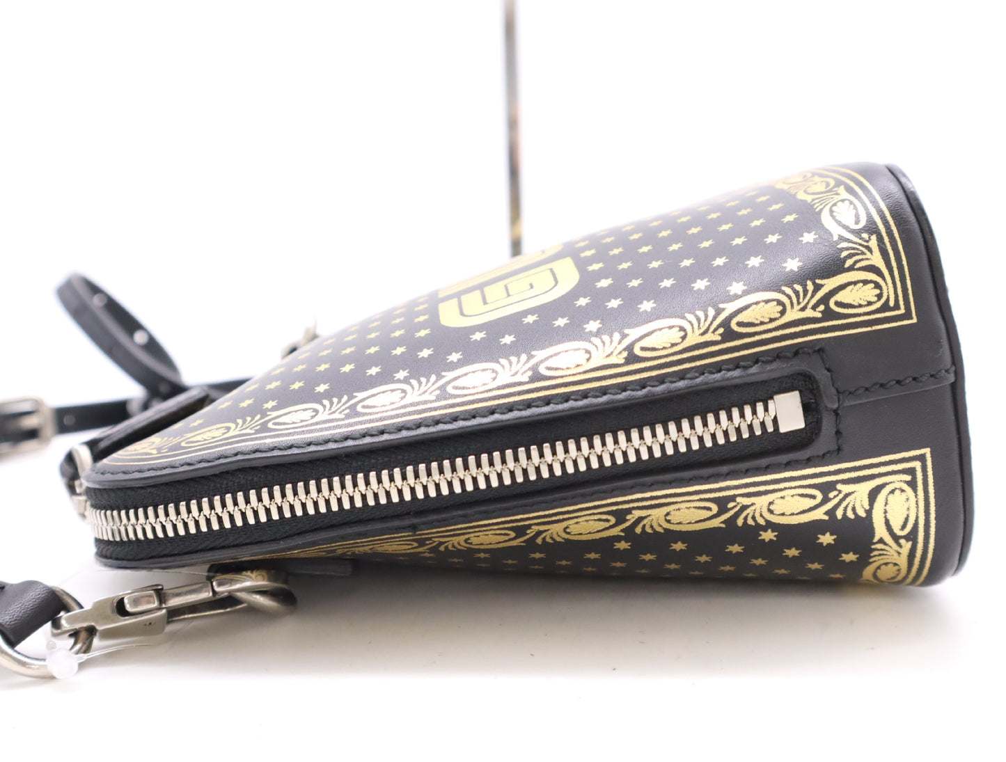 GUCCI 51189 Leather Shoulder Bag with GUCCY Logo, Black and Gold, Shoulder Strap and Dust Bag Included