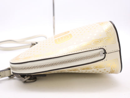 GUCCI 511189 Leather GUCCY SEGA Print Mini Shoulder Bag in White and Gold with Shoulder Strap