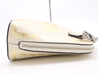 GUCCI 511189 Leather GUCCY SEGA Print Mini Shoulder Bag in White and Gold with Shoulder Strap