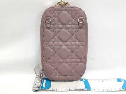 Dior Lady Dior Phone Holder Cannage Pink Lambskin Shoulder Bag with Strap and Chain Strap