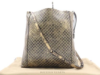 BOTTEGA VENETA Leather Intreccio Mirage Black and Gold Shoulder Bag with Dust Bag