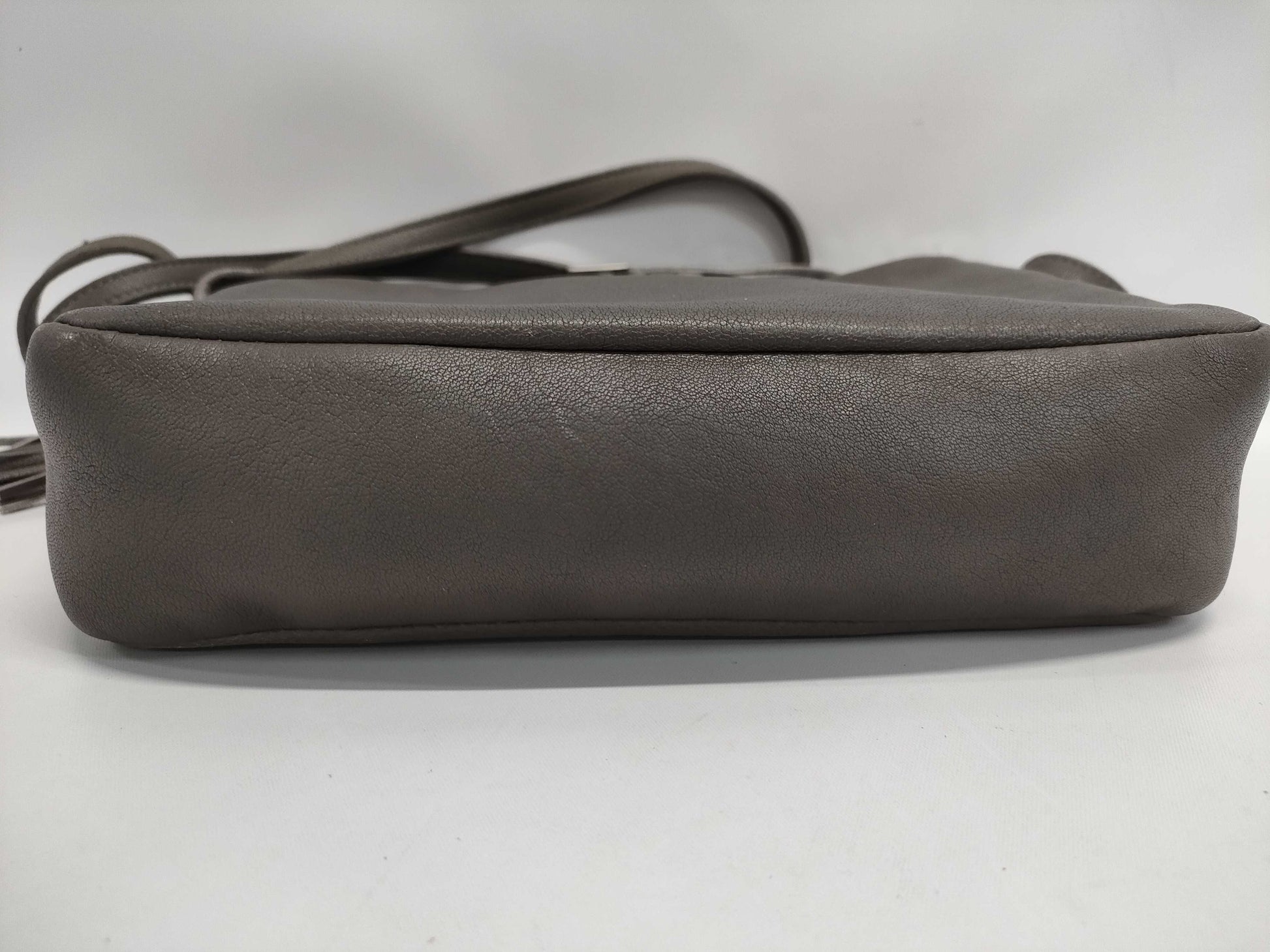 SAINT LAURENT Leather Fringe Gray Shoulder Bag