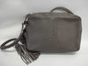 SAINT LAURENT Leather Fringe Gray Shoulder Bag
