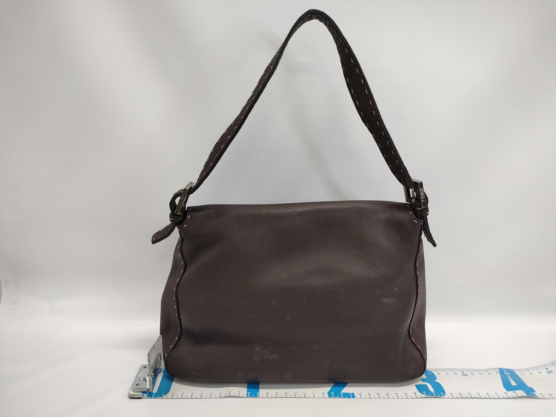 FENDI 8BR102 Leather Selleria Mamma Bucket Shoulder Bag, Dark Brown