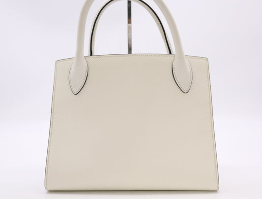 PRADA 1BA269 3OO 2ERX Leather Handbag in White Bianco with Shoulder Strap and Charm, 272 Handbag