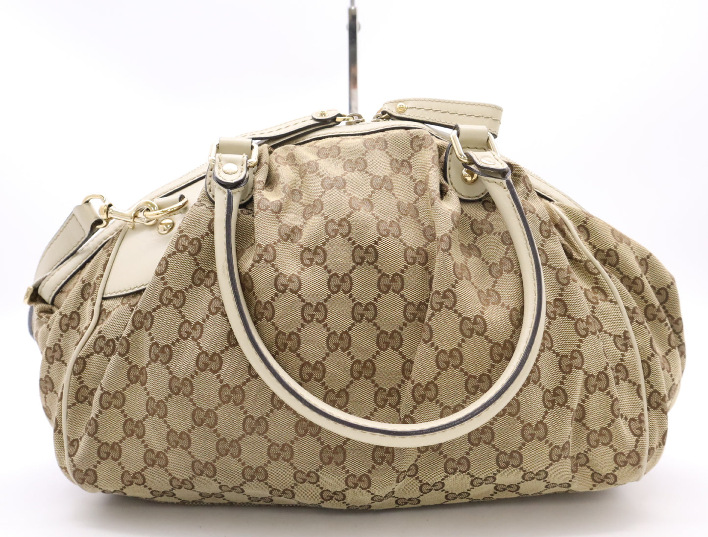 GUCCI GG Canvas 2-Way Handbag with Keychain and Shoulder Strap