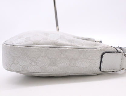 GUCCI 263757 GG Supreme Satin Canvas Shoulder Bag Handbag Silver Shoulder Bag
