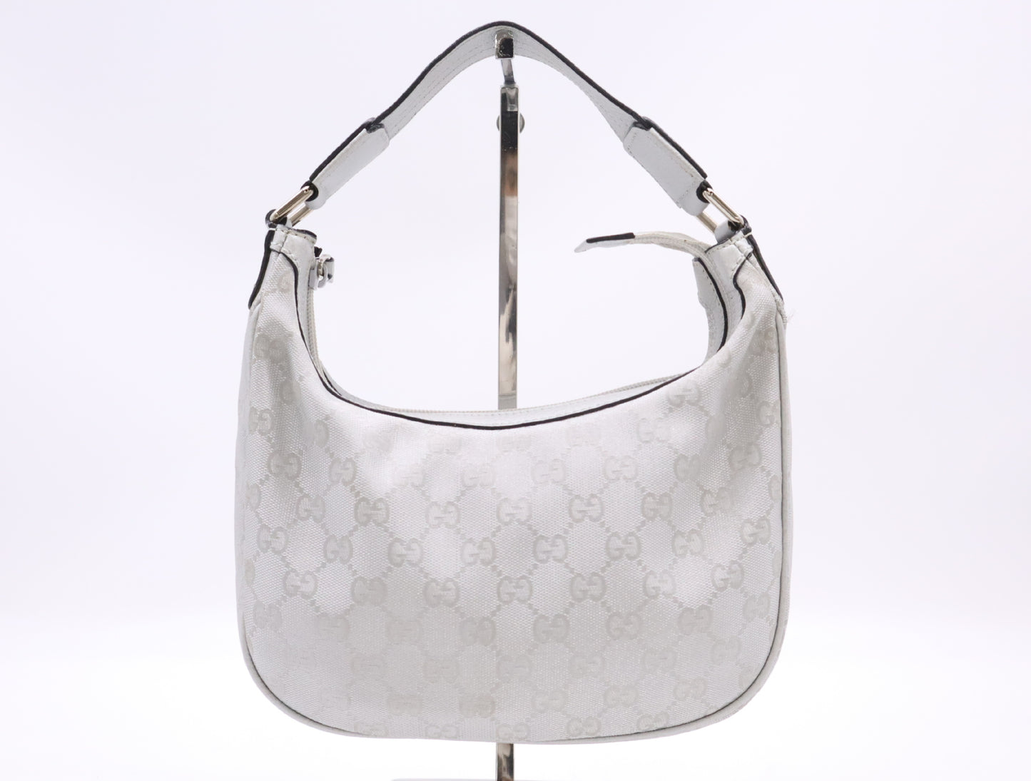 GUCCI 263757 GG Supreme Satin Canvas Shoulder Bag Handbag Silver Shoulder Bag