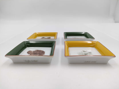 HERMES Square Plate Accessory Tray Animal Motif Small Plate Set of 4 Plates