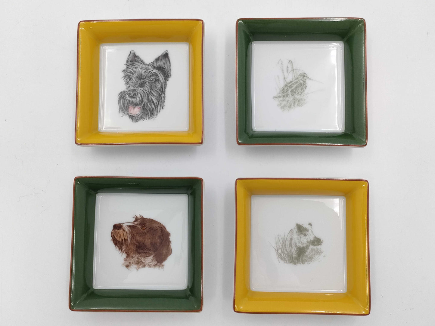 HERMES Square Plate Accessory Tray Animal Motif Small Plate Set of 4 Plates