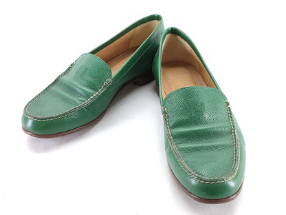 HERMES Paris Loafers, Moccasins, Flat Shoes, H Logo, Green, Size 36