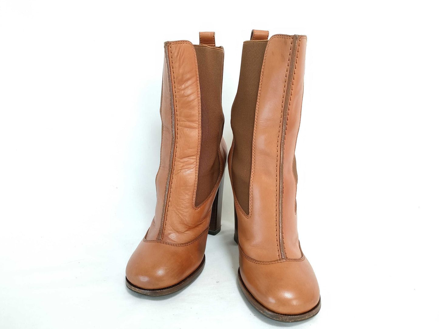 CELINE Boots, Side Gore, Mid Chunky Heel, Size 36, Camel, Other Shoes