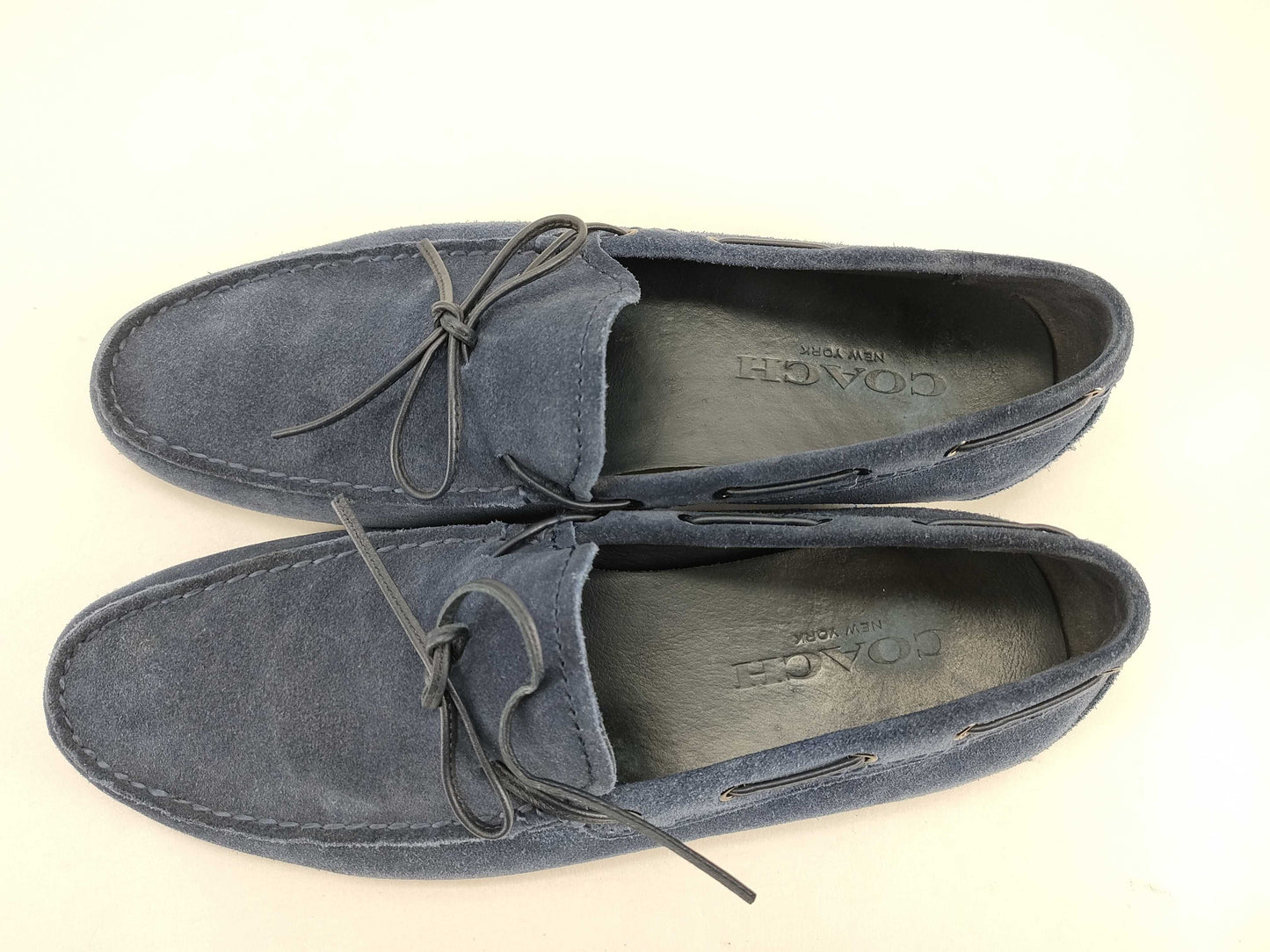  COACH Q3134 Men's Suede Boat Shoes, Size 27cm, Blue, with Storage Box. Brand Name: COACH Loafers.