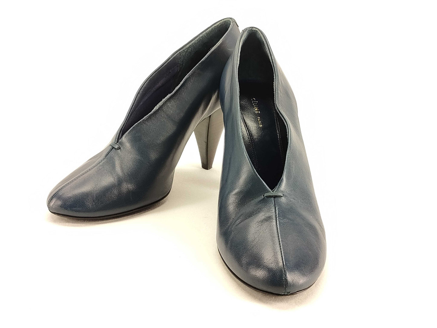 CELINE Phoebe Soft Pump, Nappa Boulevard Heel, Size 35.5, Navy, 320273LPSC