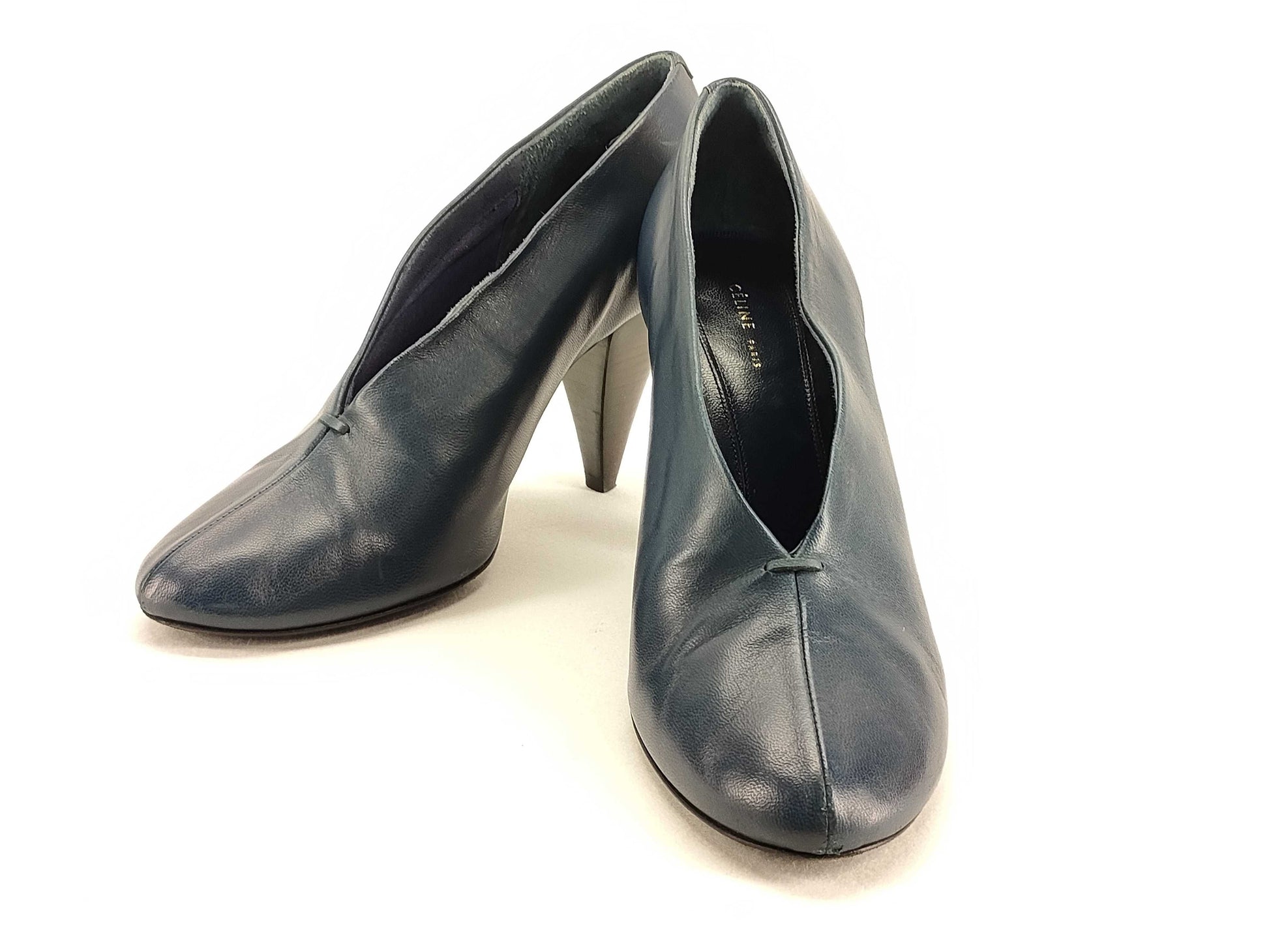 CELINE Phoebe Soft Pump, Nappa Boulevard Heel, Size 35.5, Navy, 320273LPSC