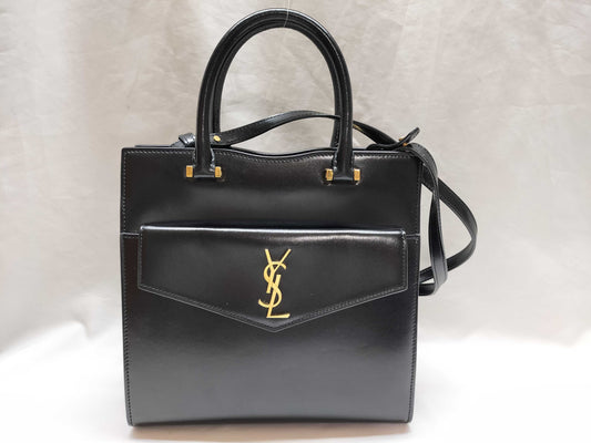 SAINT LAURENT Uptown Small 2-Way Handbag 561203 Black with Gold Hardware Leather Shoulder Bag