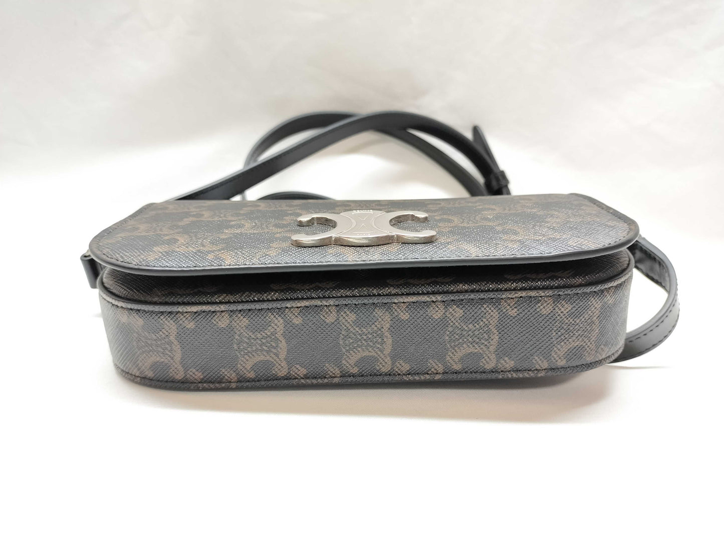 CELINE Triomphe Shoulder Bag in Black with Silver Hardware and PVC