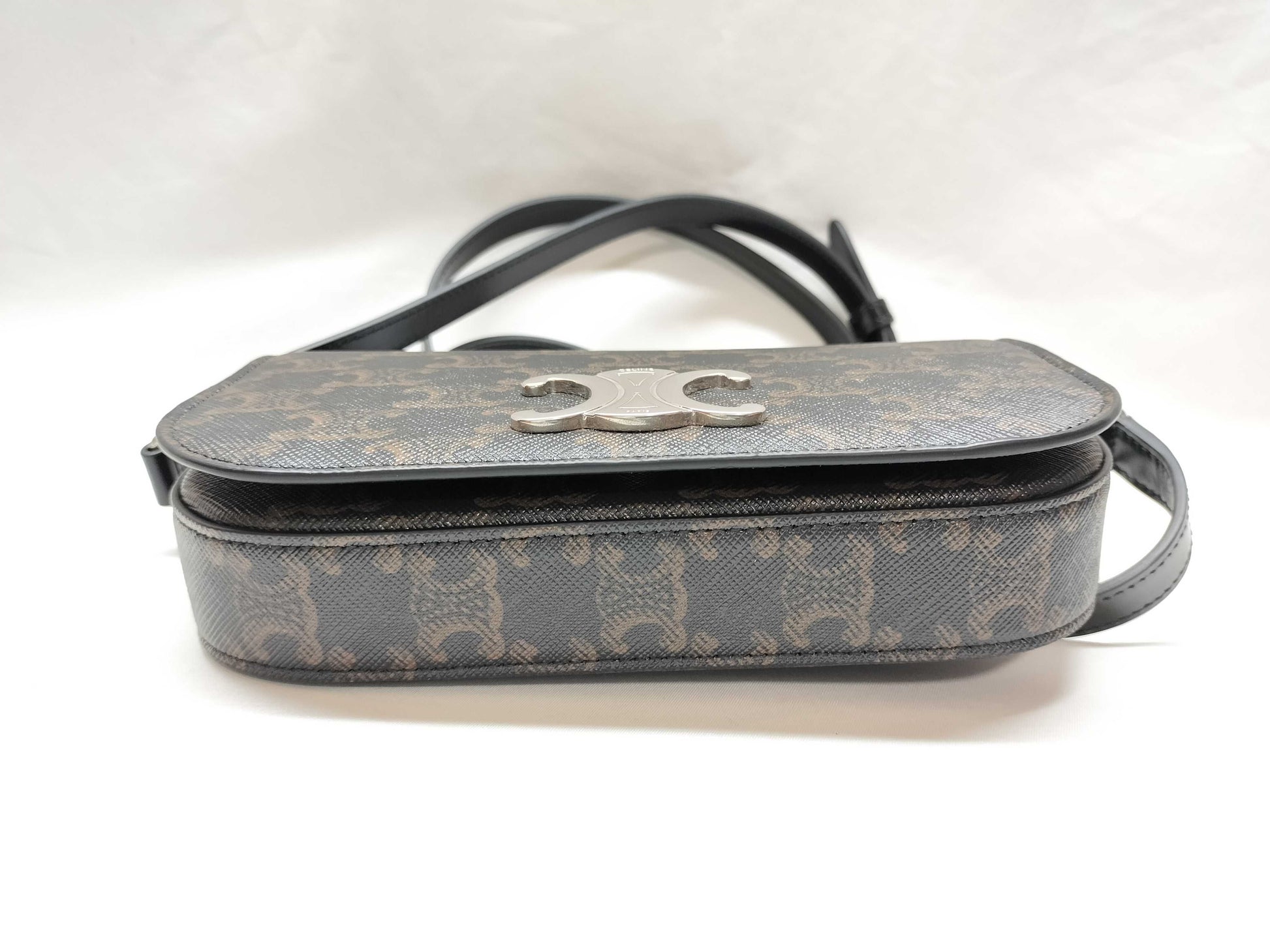 CELINE Triomphe Shoulder Bag in Black with Silver Hardware and PVC