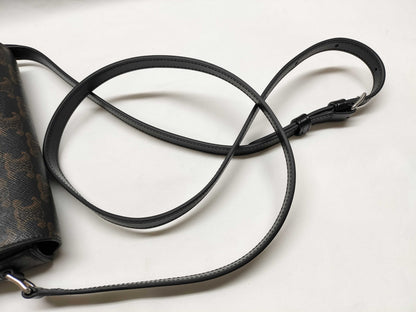 CELINE Triomphe Shoulder Bag in Black with Silver Hardware and PVC