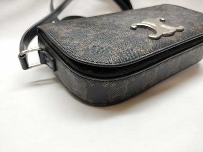 CELINE Triomphe Shoulder Bag in Black with Silver Hardware and PVC