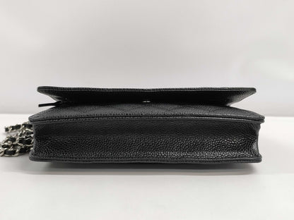 CHANEL CHANEL Chain Wallet Black Caviar Leather with Silver Hardware 21031111 Shoulder Bag