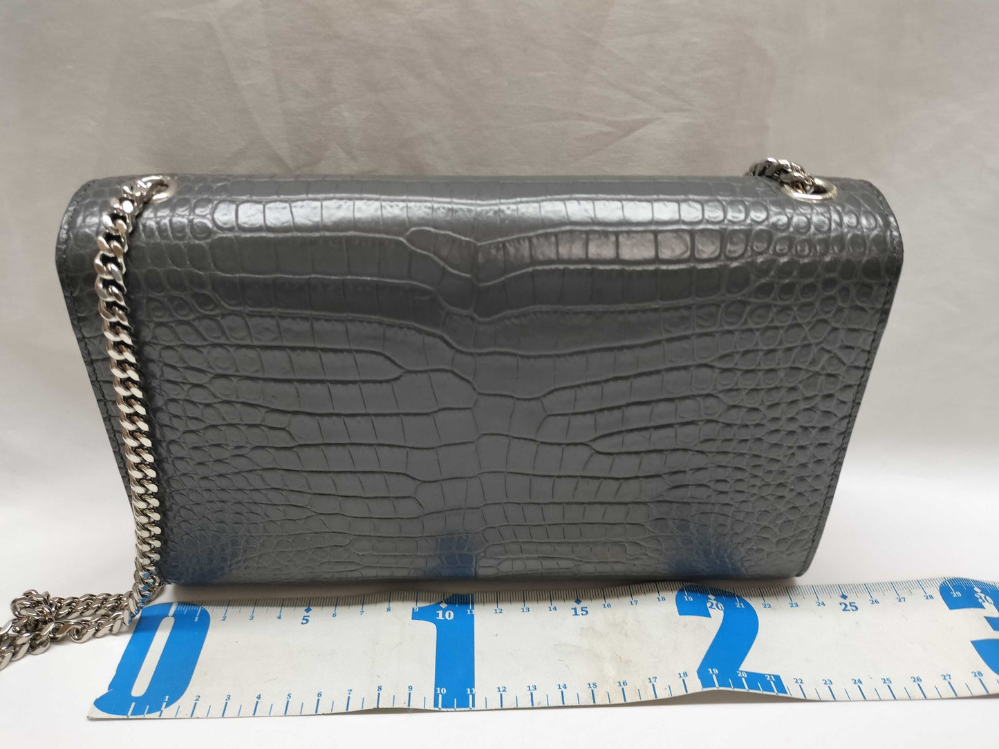 SAINT LAURENT SAINT LAURENT Kate Chain Shoulder Bag 354119 Gray Embossed Leather with Silver Hardware