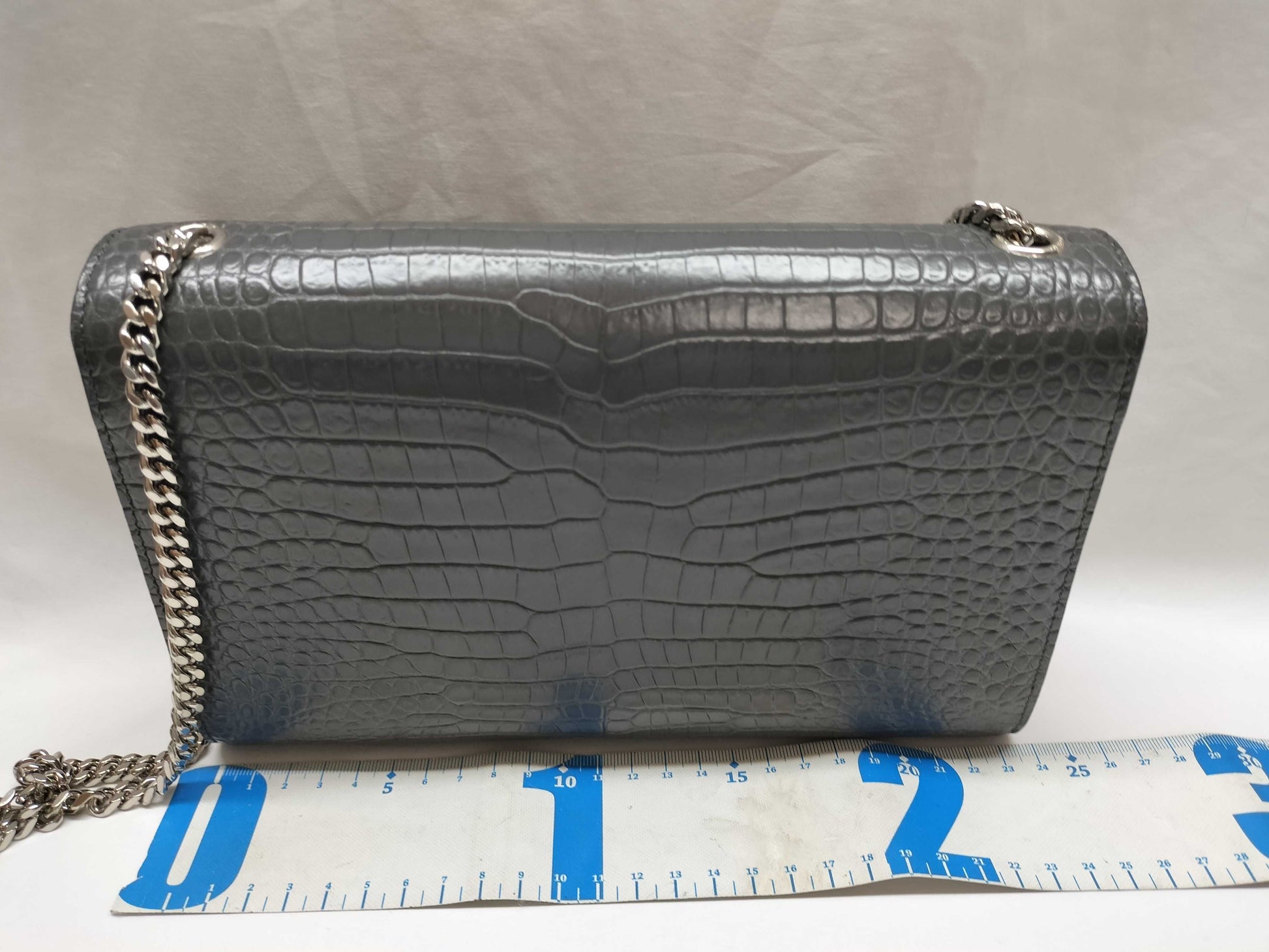 SAINT LAURENT SAINT LAURENT Kate Chain Shoulder Bag 354119 Gray Embossed Leather with Silver Hardware